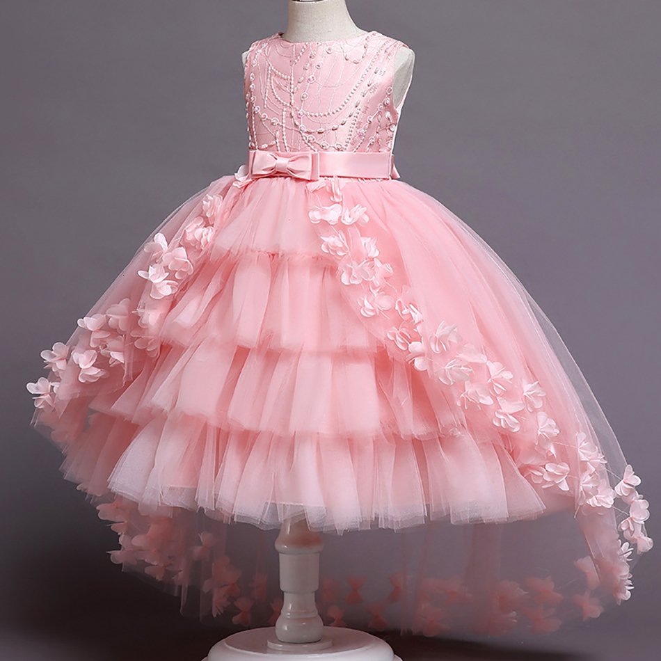 Girl's Dresses Baby Lace Pink Princess Tailing Dress For Girl Elegant Birthday Party with Flowers Dress Baby Girl's Christmas Clothes 3-12yrs 230803