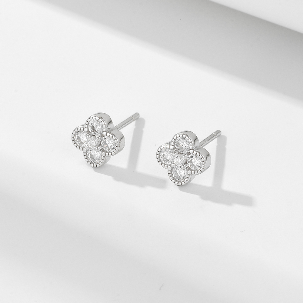 Stud Four Leaf Clover stud earrings 925 Sterling silver 14k gold plated Delicate Cubic Zirconia jewelry Fashion for Women 230804