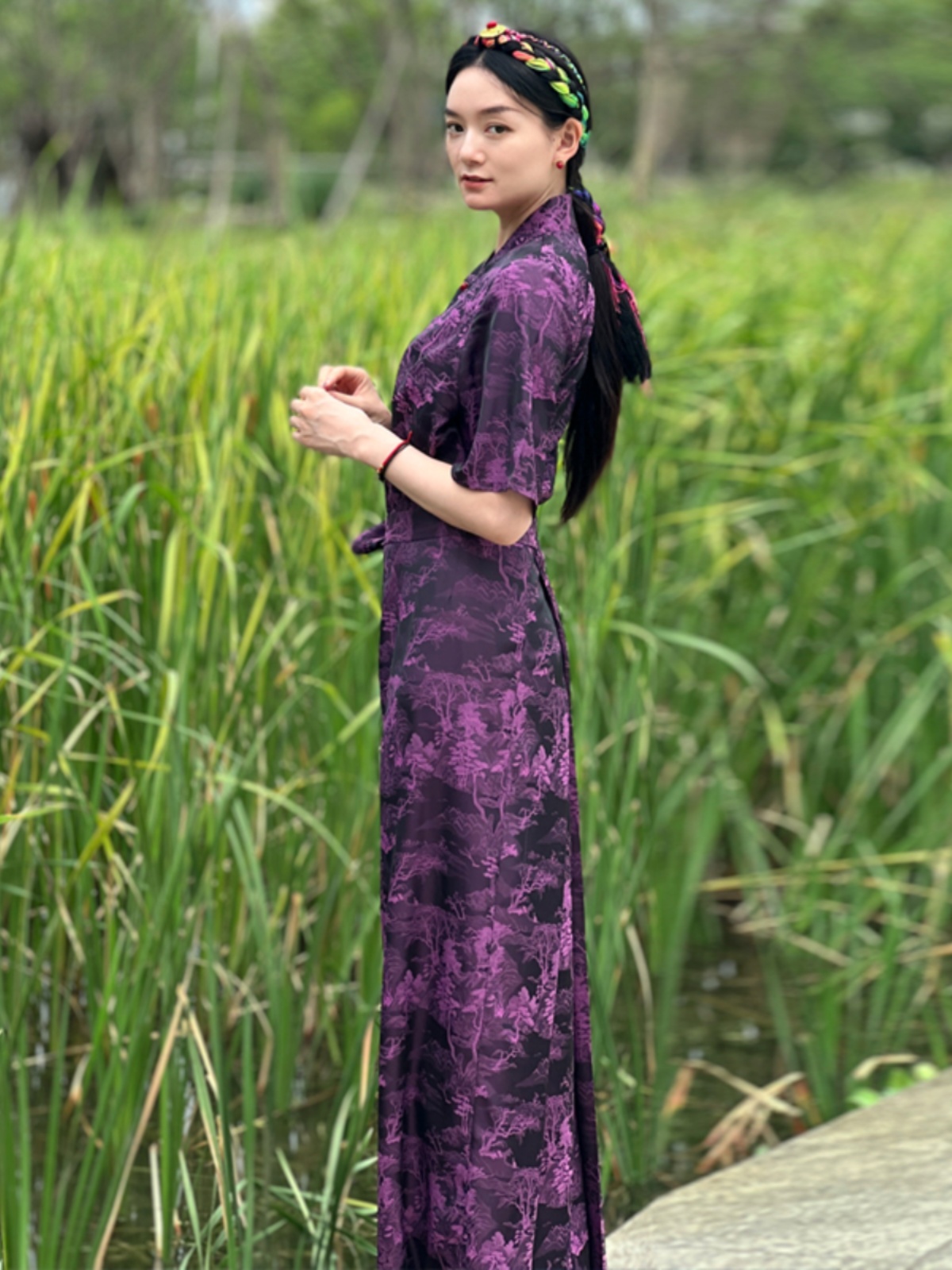 Women Ethnic Clothing National Tibetan Costume Female Silk Gown Long Sleeve vintage apparel Cheongsam Style Summer Elegant Robe