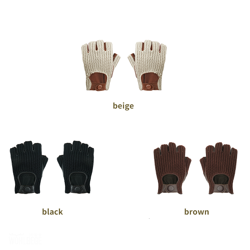 Fingerless Gloves Men Driving motorcycle locomotive Half Finger Sheepskin Knitted Leather Male Car gloves guantes de trabajo 230804