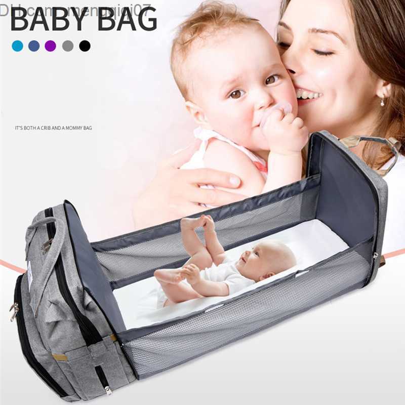 Bassinets Cradles Foldable diaper bag travel crib mosquito net baby stroller bag baby stroller backpack portable baby sleeping mat wooden bag Z230804