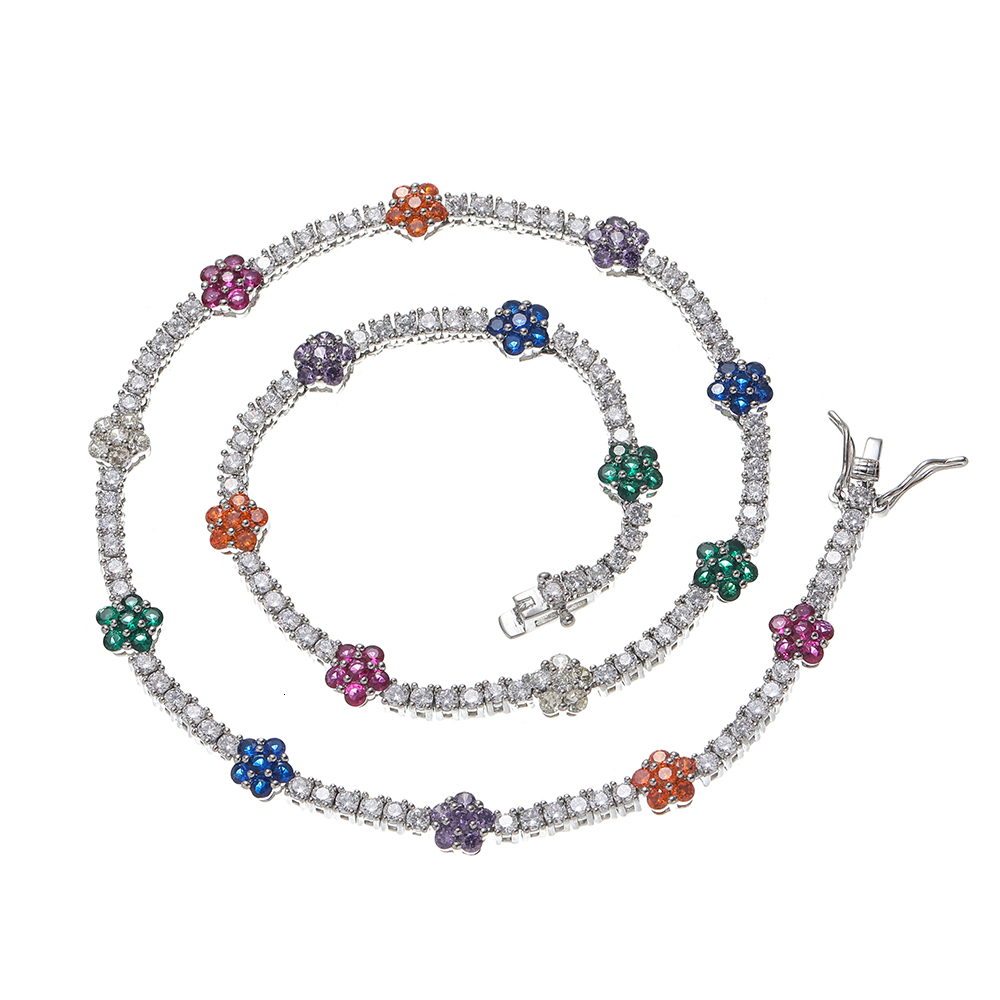 Pendant Necklaces 2 5mm Colorful Flowers CZ Tennis Chain Women Necklace Brass Cubic Zircon Chains Party Gift BC131 230804
