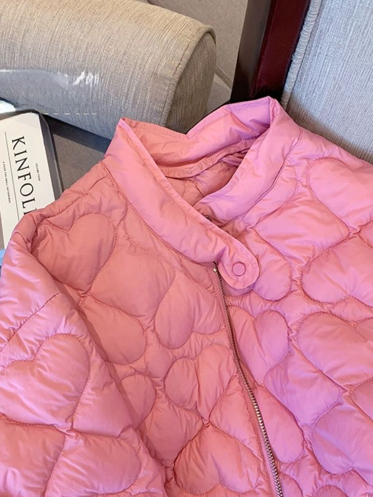 Women's Jackets Pink Jacket Winter Jacket Women Warm Korean Fashion Pockets Loose Zippers Coat Long Sleeve Women Clothing Quilted Coat 230803