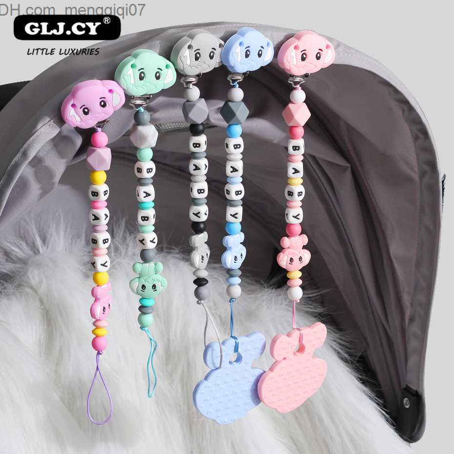 Pacifier Holders Clips# Neonatal baby pacifier chain elephant silicone bead tooth toy pacifier clip BPA free dummy bracket personalized gift hand Z230