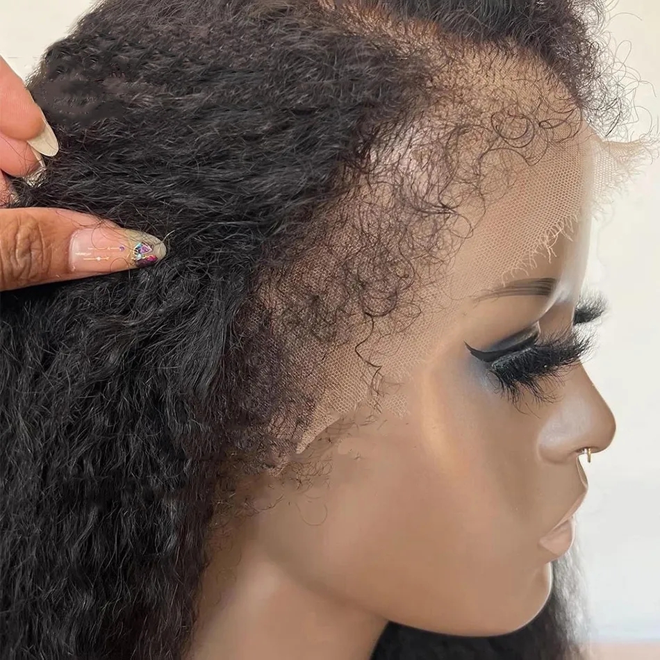 Yaki Kinky Straight Edges Curly Baby Hair Wig 360 full natural Transparent HD Kinky Hairline full Lace Front Human Hair Wigs For Women Pre Plucked