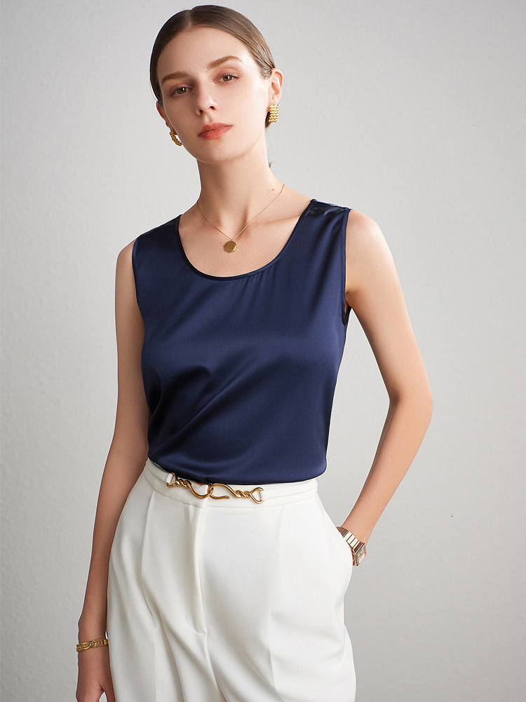 Women's Tanks Camis SuyaDream Women Basic Cozy Tanks 100%Real Silk O neck Sleeveless Chic T Shirt Solid Summer Vests White Pink Beige 230803