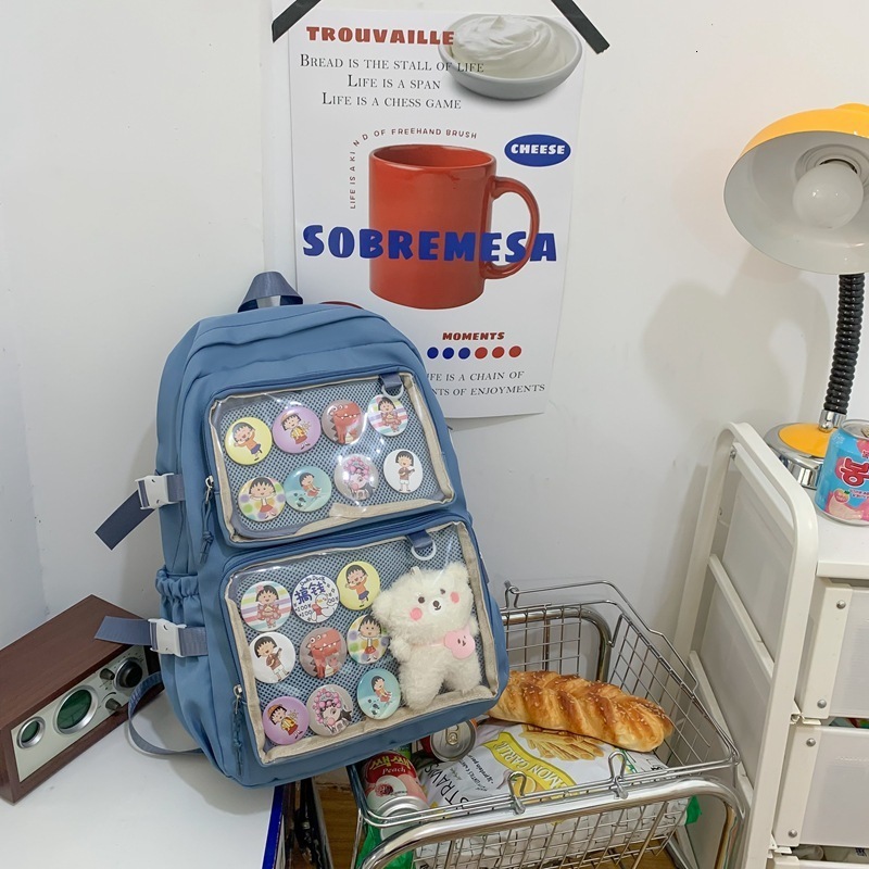 Backpacks Girls Large School Pink Ita Backpack with Two Clear Pockets for Pin Display Women Big Kawaii Bag Insert Plate H221 230803