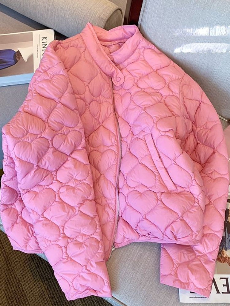 Women's Jackets Pink Jacket Winter Jacket Women Warm Korean Fashion Pockets Loose Zippers Coat Long Sleeve Women Clothing Quilted Coat 230803
