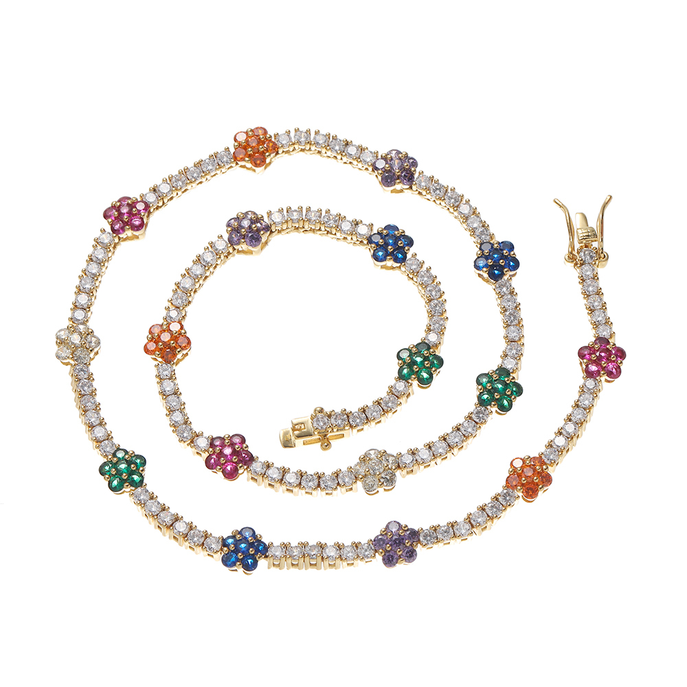 Pendant Necklaces 2 5mm Colorful Flowers CZ Tennis Chain Women Necklace Brass Cubic Zircon Chains Party Gift BC131 230804