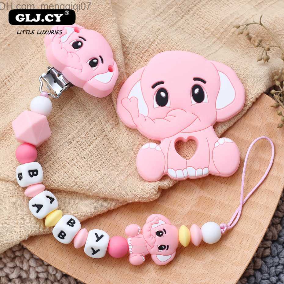 Pacifier Holders Clips# Neonatal baby pacifier chain elephant silicone bead tooth toy pacifier clip BPA free dummy bracket personalized gift hand Z230