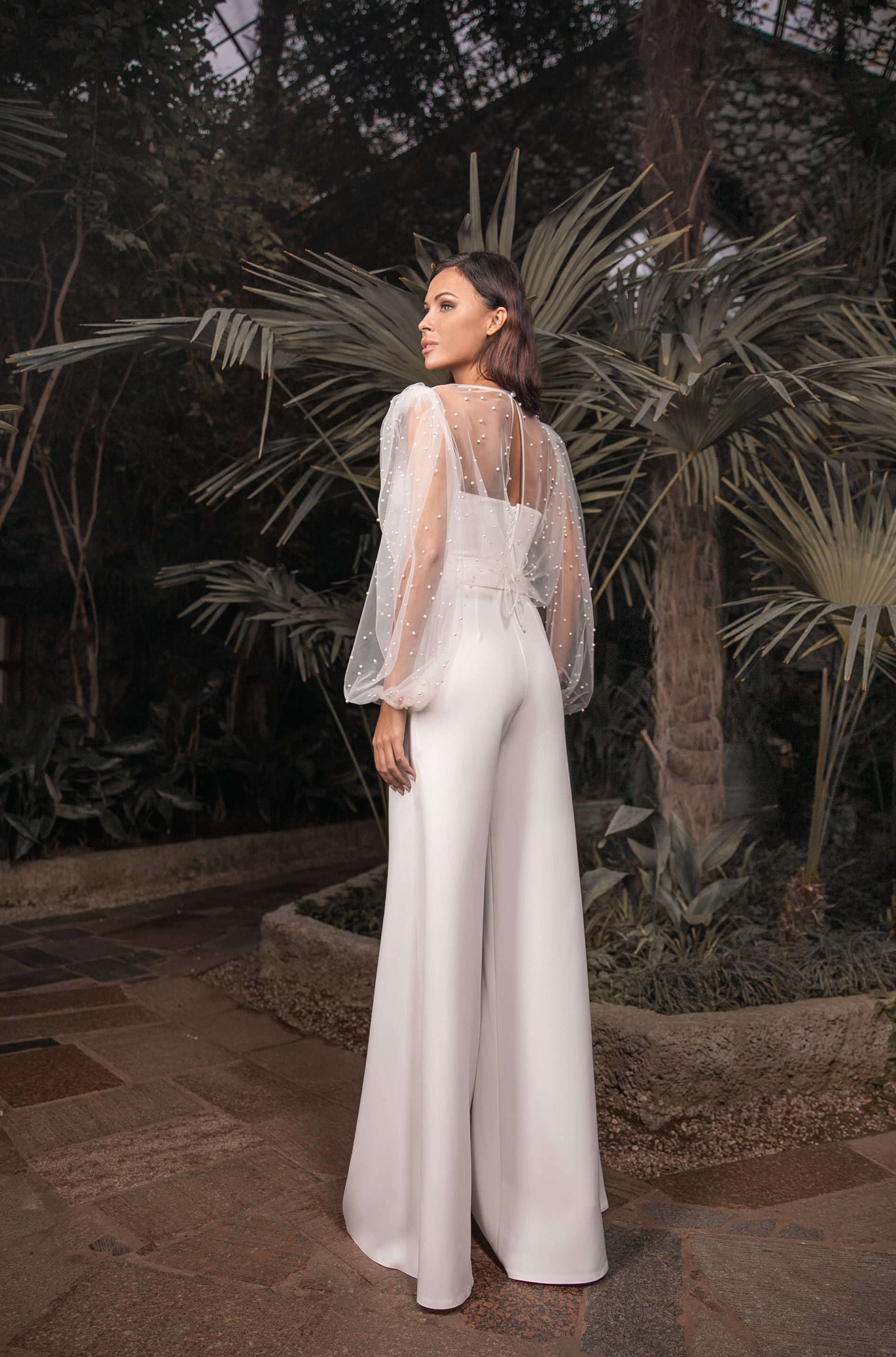 Sweetheart Jumpsuit Wedding Dresses with Jacket Sheer Puff Sleeve Coat Straight Outfit Bridal Gown 2 Pieces Pants Vestido De Novia