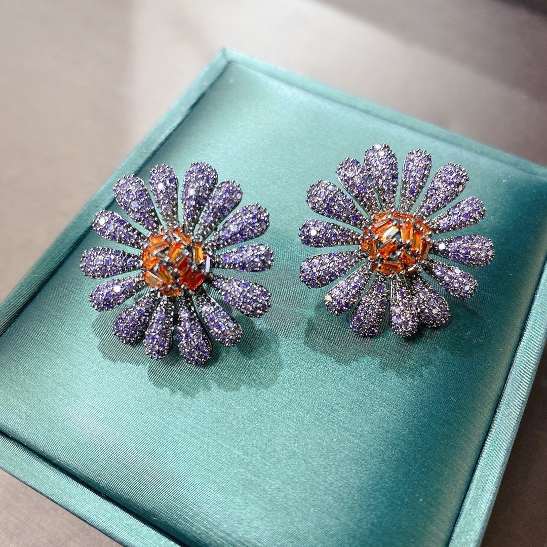 Stud Delicate Sterling Silver 925 Sunflower Earring for Women Full Paved Shiny CZ Stone Beauty Gift Statement Earrings Jewelry 230803