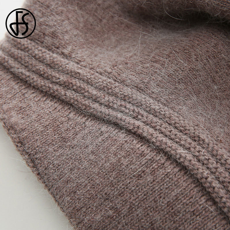 Berets F Knitted Wool Hats Winter Flowers Warm Female Cap Girls Beanies Rabbit Fur Hat Gorros Bonnet Femme Hiver 230804