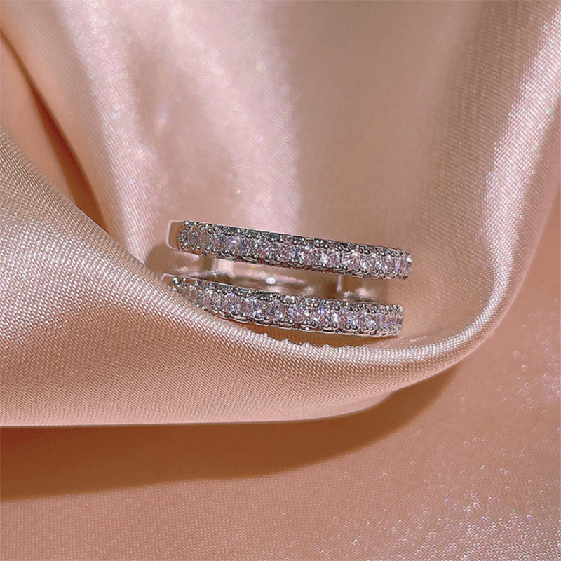 Wedding Rings D Color VVS1 Vintage Double Row Engagement For Women Real 100 925 Sterling Silver Band Fine Jewelry Gift 230804