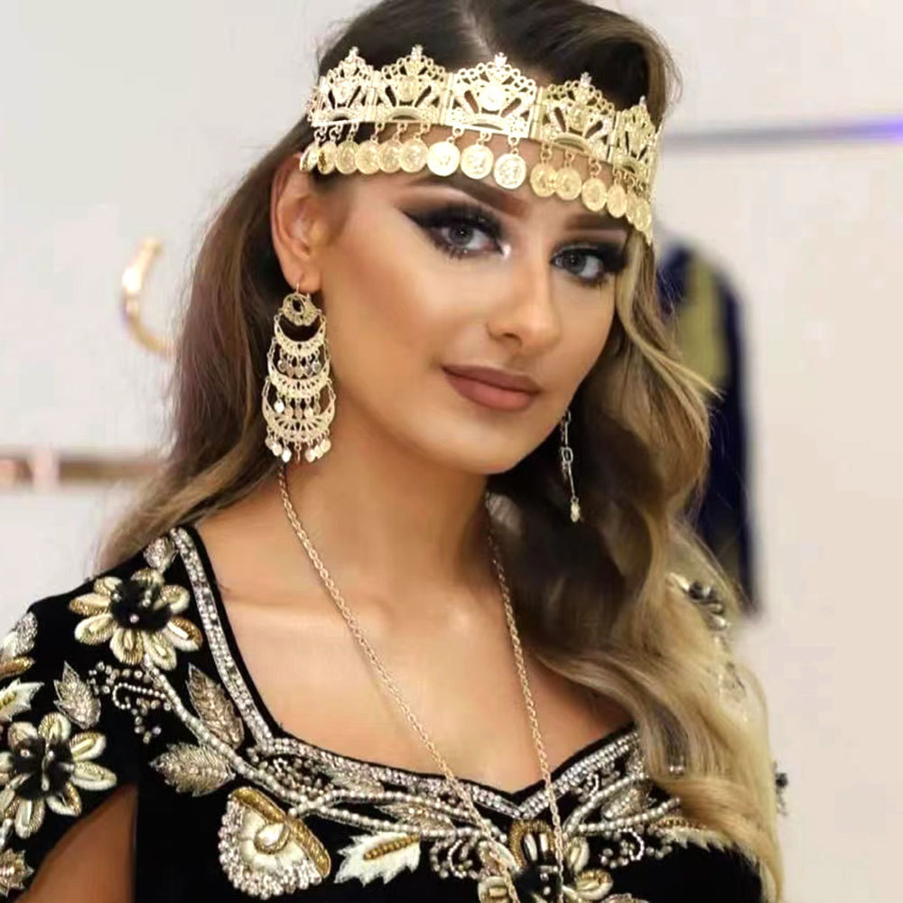 Wedding Hair Jewelry Sunspicems Forehead Chain Algeria HairChain Hairware HairBand Gold Color Napoleon Coins Tassel Accessory Bride Gift 230804