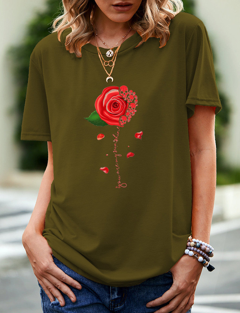 OC-VIP00010 Large Short Sleeve T-shirt Summer Women's Flowers and Plants Pattern Cartoon Heart Top Personalized Customization Pattern DIY