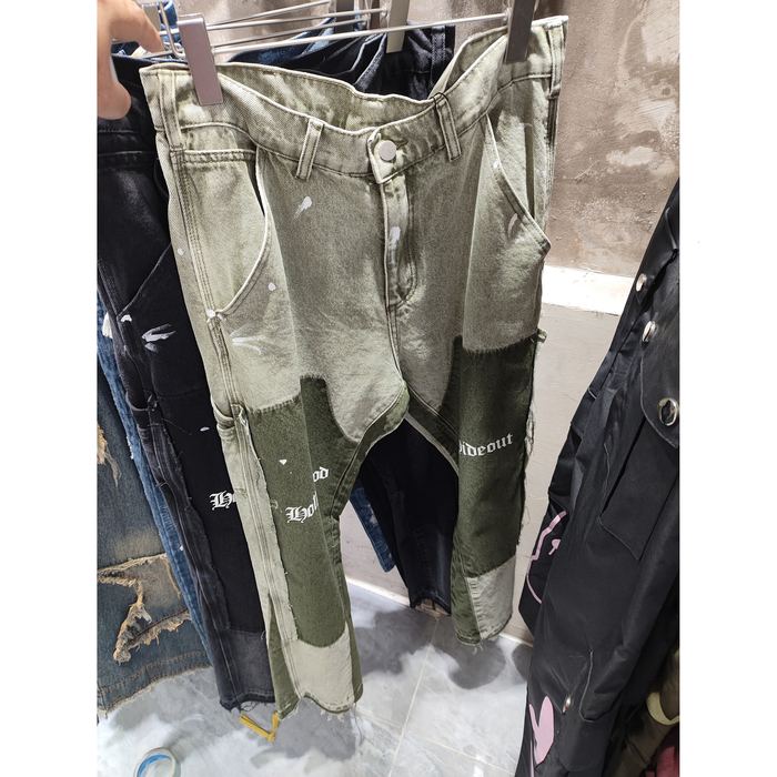 Men s Jeans Vintage Distressed Graffiti Mens Micro Flared Denim Jean Hip Hop Splash Ink Colorblocked Street Wear Casual Slim Fit 230804