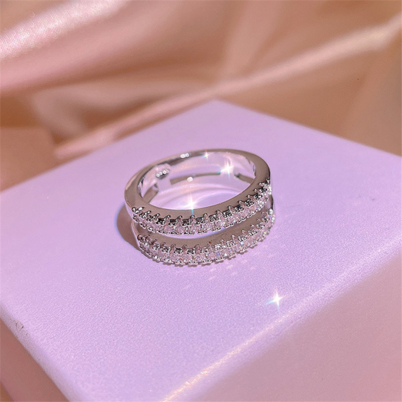 Wedding Rings D Color VVS1 Vintage Double Row Engagement For Women Real 100 925 Sterling Silver Band Fine Jewelry Gift 230804