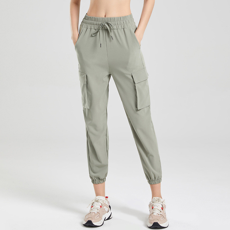 L018 Women Jogging Yoga Loose Pocket Joggers Soft High Waist Big Pockets Elastic Casual Pants Drawstring Legs Sweatpants