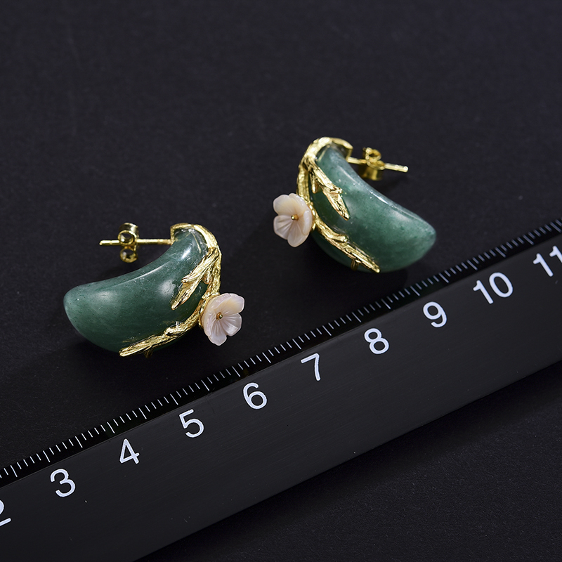 Stud Lotus Fun Real 925 Sterling Silver Natural Aventurine Original Handmade Fine Jewelry Plum Flower Earrings for Women 230804