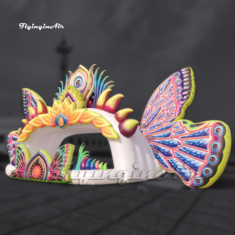 Beautiful Large White Inflatable Tent Concert Stage Performance Dj Booth Air Blow Up Cabin With Butterfly Wings For Carnival Event