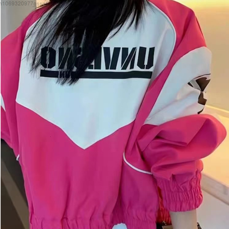 Women's Jackets American Retro Pink Patchwork Racer Jacket For Women Y2k Zipper Loose Oversize Fitting Casual Bomber Jacket Coat 230803