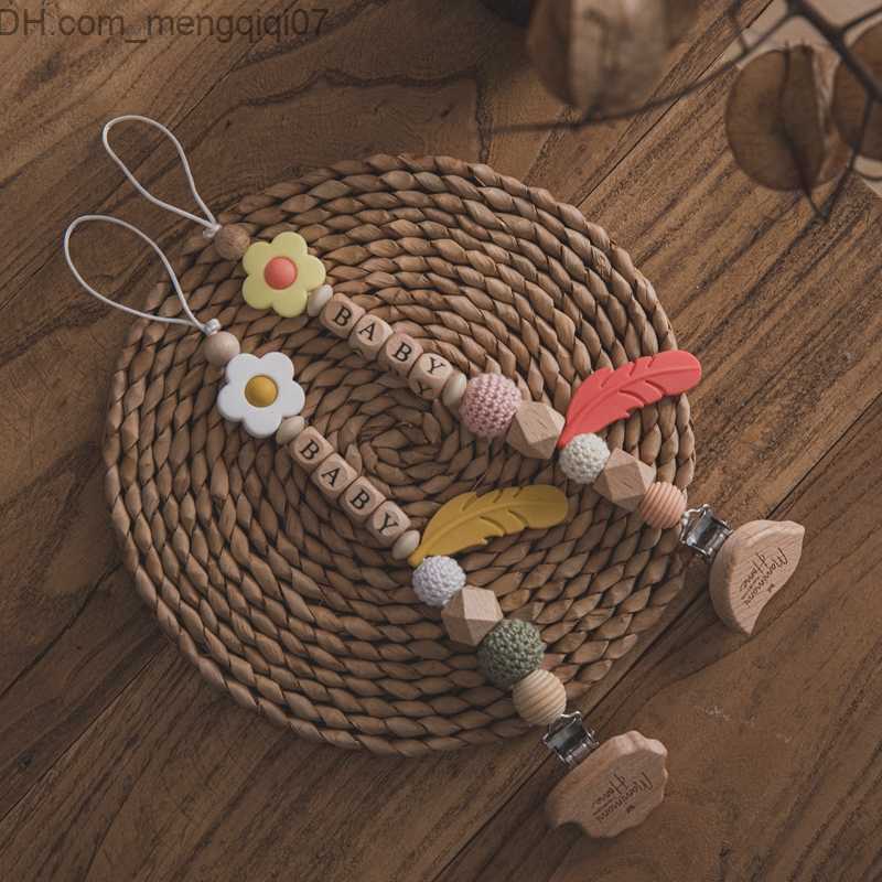Pacifier Holders Clips# 1 personalized name baby pacifier chain feather handmade baby pacifier bracket clip virtual chain baby teeth toy baby chewing 