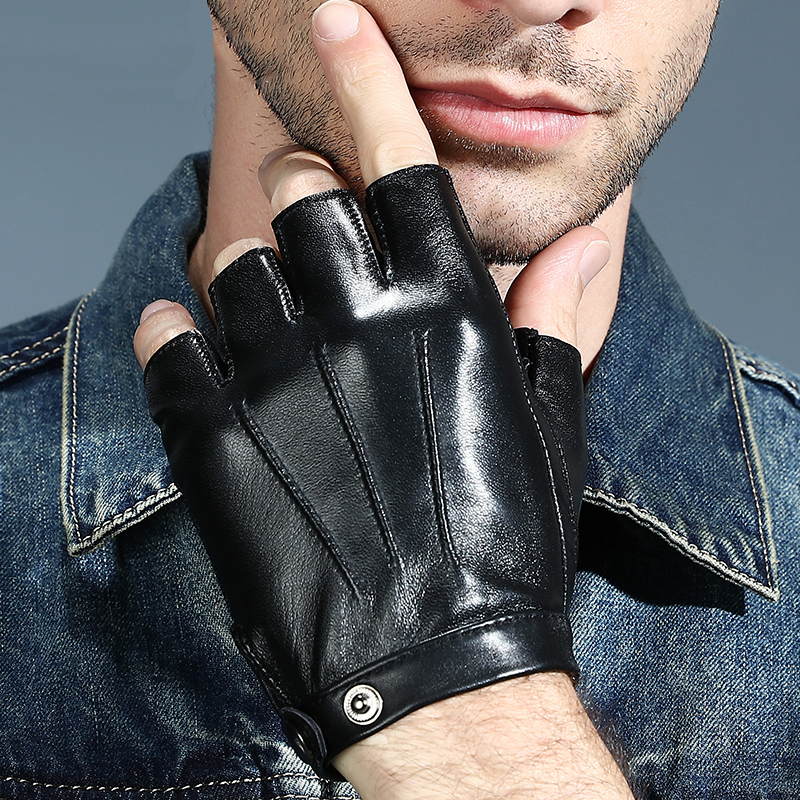 Fingerless Gloves Men Women Genuine Leather Lovers Mittens Black Half Finger Outdoor Tactical Mens Driving AGC003 230804
