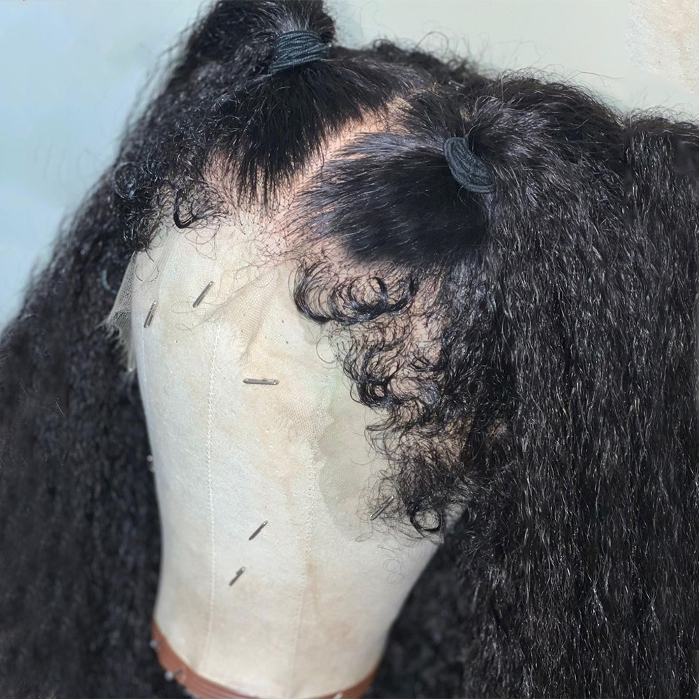 Yaki Kinky Straight Edges Curly Baby Hair Wig 360 full natural Transparent HD Kinky Hairline full Lace Front Human Hair Wigs For Women Pre Plucked