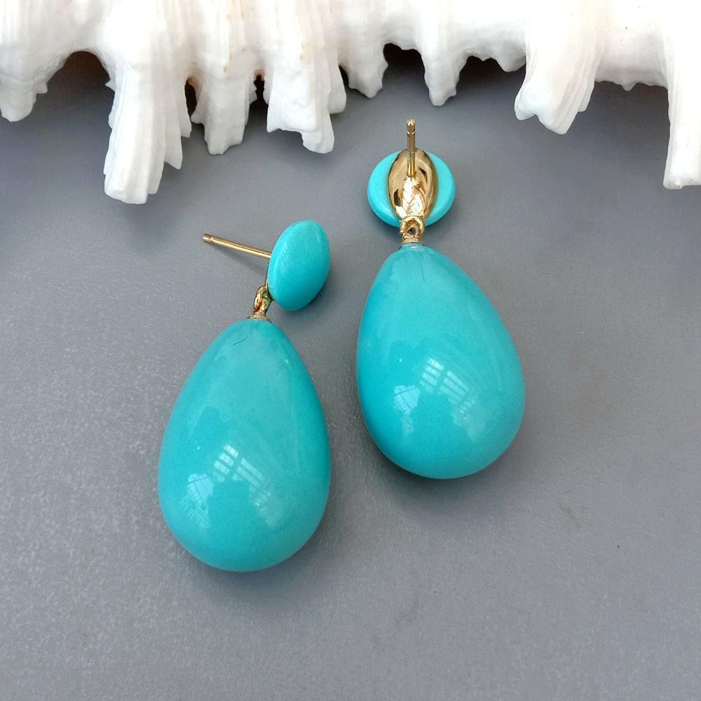 Stud YYGEM 17x27MM Turquoise Color Sea shell pearl Long Drop Earrings Gold Plated Jewelry For Women 230804