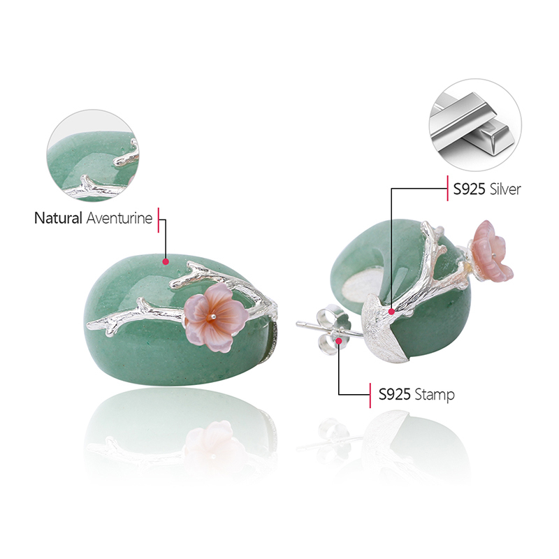 Stud Lotus Fun Real 925 Sterling Silver Natural Aventurine Original Handmade Fine Jewelry Plum Flower Earrings for Women 230804