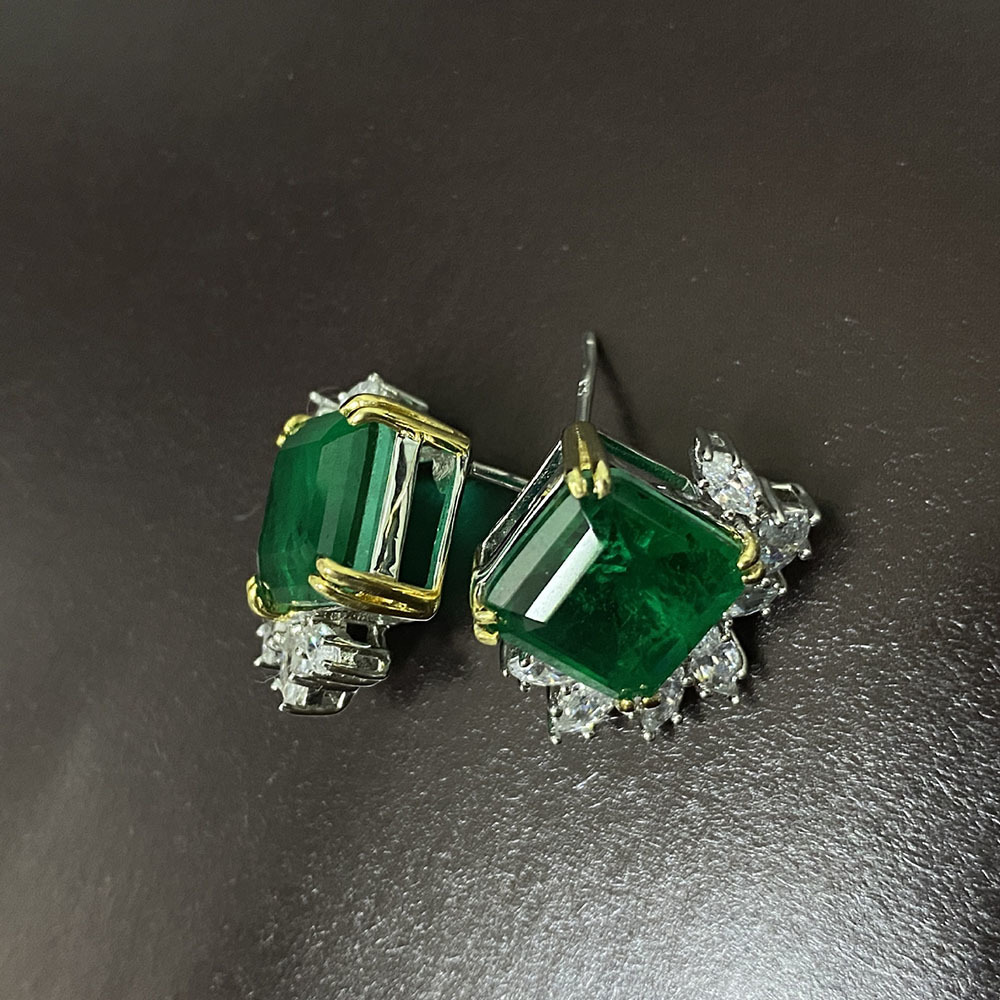 Stud Trend Women s 925 Silver Stamp Earrings 10 10MM Natural Stone Emerald Lab Diamond Wedding Party Earring Fine Jewelry 230804