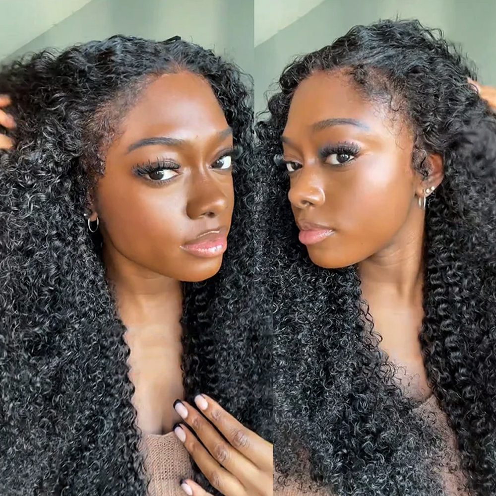 Kinky Curly 4C Edges Brazilian Deep Wave 13x4 Human Hair Lace Frontal Wigs For Women With Baby Hair Natural Hairline Preplucked