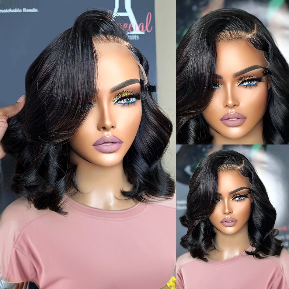 13x6 Body Frontal 13x4 Human Hair Wigs Remy 250% Density Short Water Wave 4x4 Bob Lace Closure Wig for Women