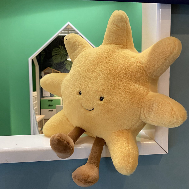 Plush Pillows Cushions Ins Plush Yellow Sun White Moon Shape Cushion Stuffed Kawaii Throw Pillow Home Decoration Girl Room Pillow Birthday Gift 230804
