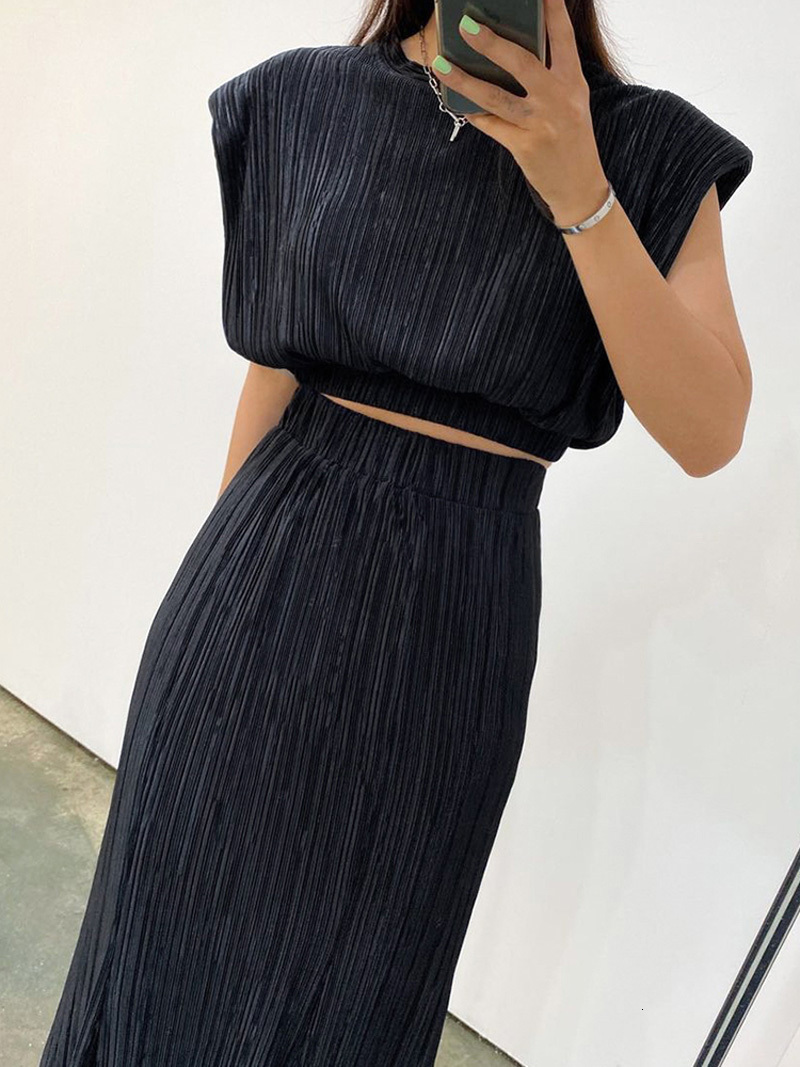 Basic Casual Dresses Spring Summer Women Solid Elegant Maxi Skirt Set Outfits Tank Crop Tops 2 Two Piece Matching 230804