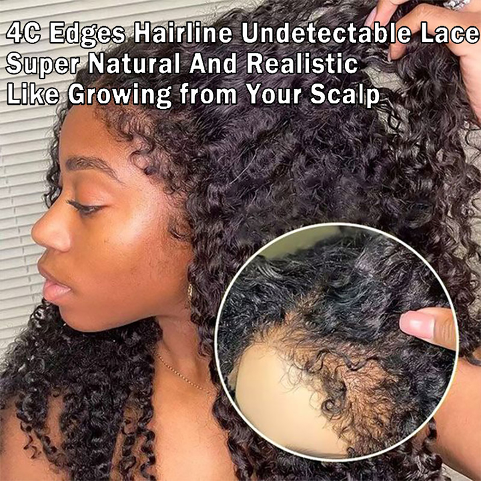 Kinky Curly 4C Edges Brazilian Deep Wave 13x4 Human Hair Lace Frontal Wigs For Women With Baby Hair Natural Hairline Preplucked