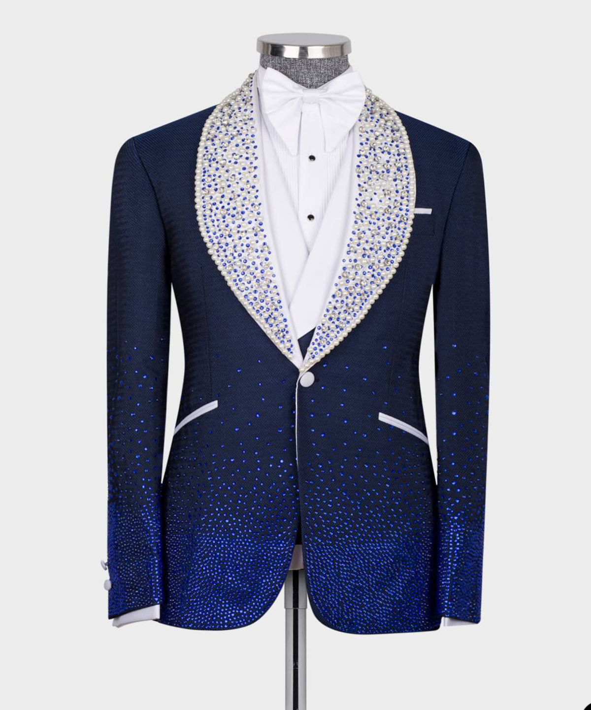 Fashion Men Wedding Suits Shawl Lapel Jacket Beads Pearls Tuxedos 3 Pcs Custom Made Prom Evening Party(Blazer+Pants+Vest)