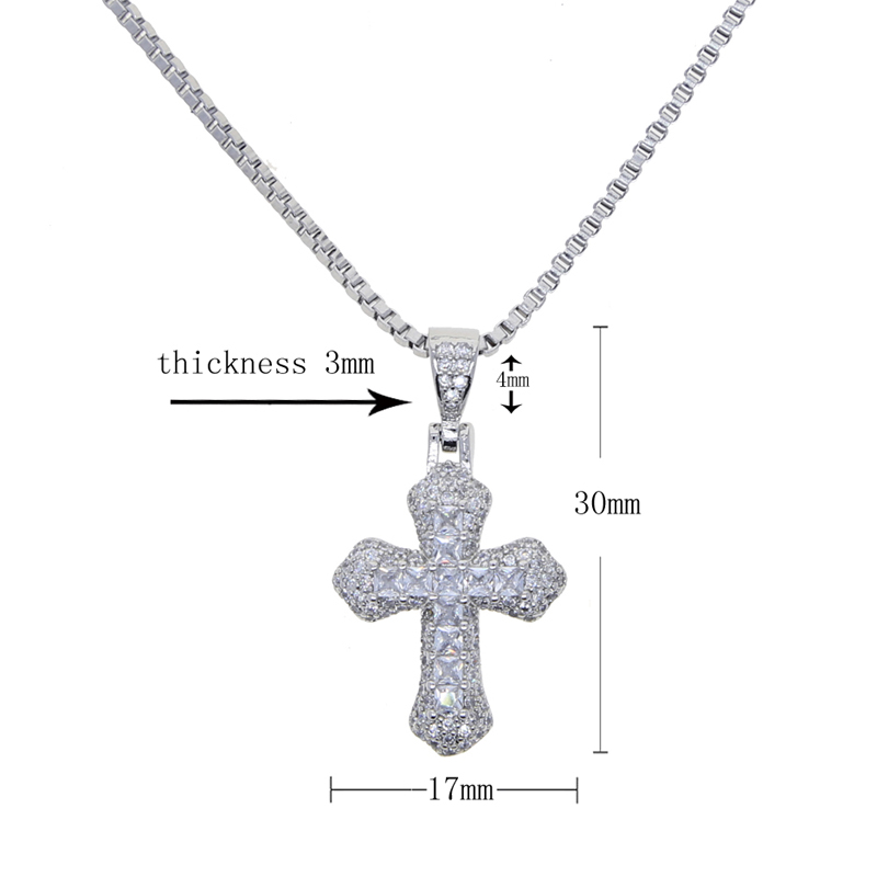 Hip Hop Cross Pendant Necklace for Men Women, 5A Cubic Zirconia, Gold & Sier, Tennis Chain, Party Gift