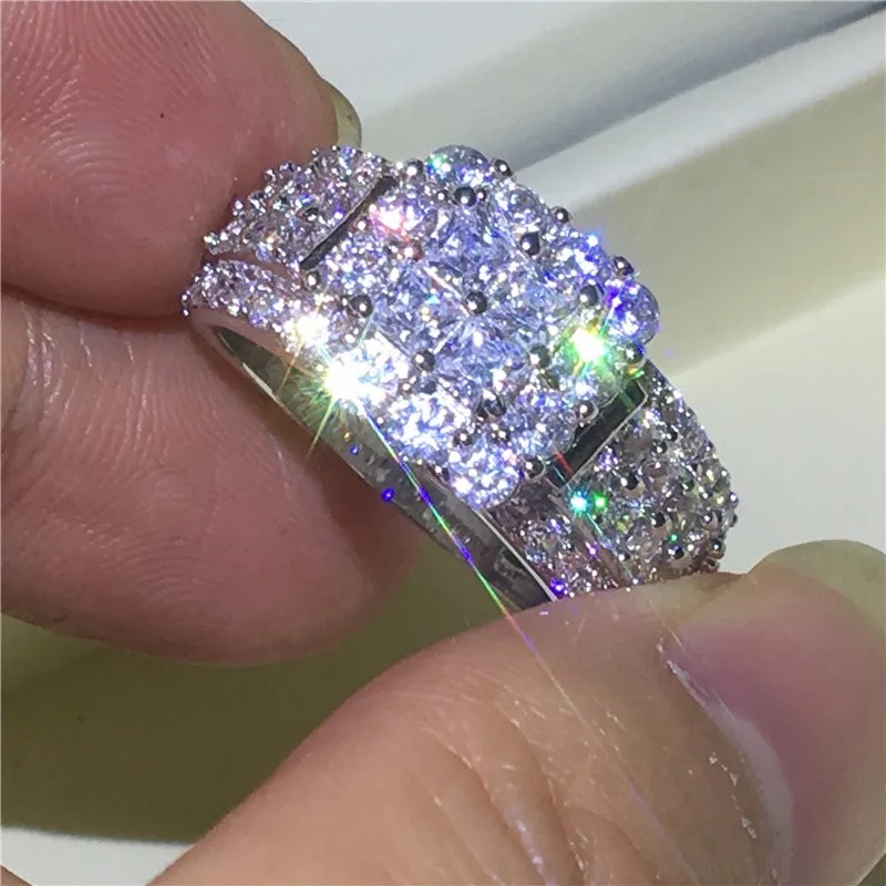 Choucong Brand Wedding Rings Luxury Jewelry 925 Sterling Silver Princess Cut White Topaz CZ Diamond moissanite Gemstones Eternity Women Bridal Ring Gi