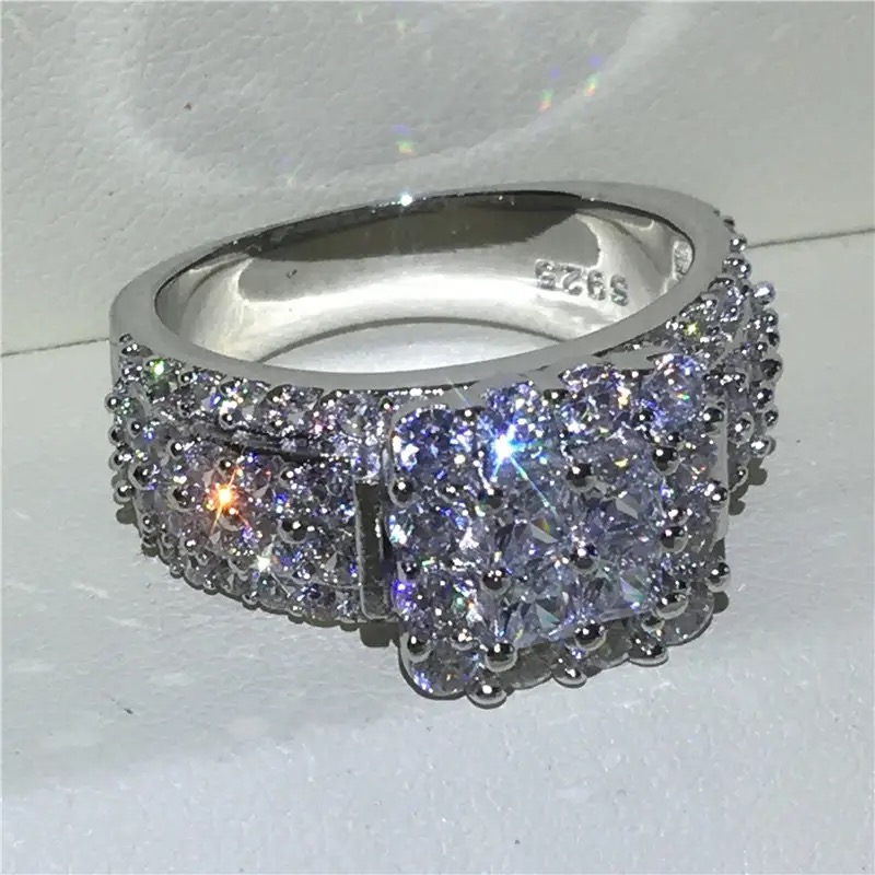 Choucong Brand Wedding Rings Luxury Jewelry 925 Sterling Silver Princess Cut White Topaz CZ Diamond moissanite Gemstones Eternity Women Bridal Ring Gi