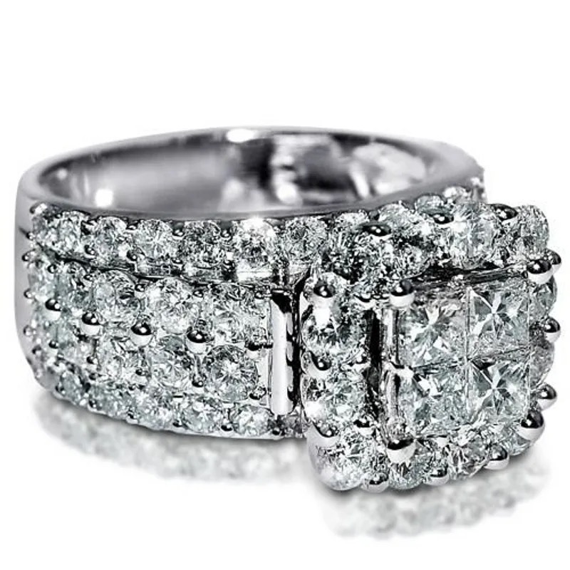 Choucong Brand Wedding Rings Luxury Jewelry 925 Sterling Silver Princess Cut White Topaz CZ Diamond moissanite Gemstones Eternity Women Bridal Ring Gi