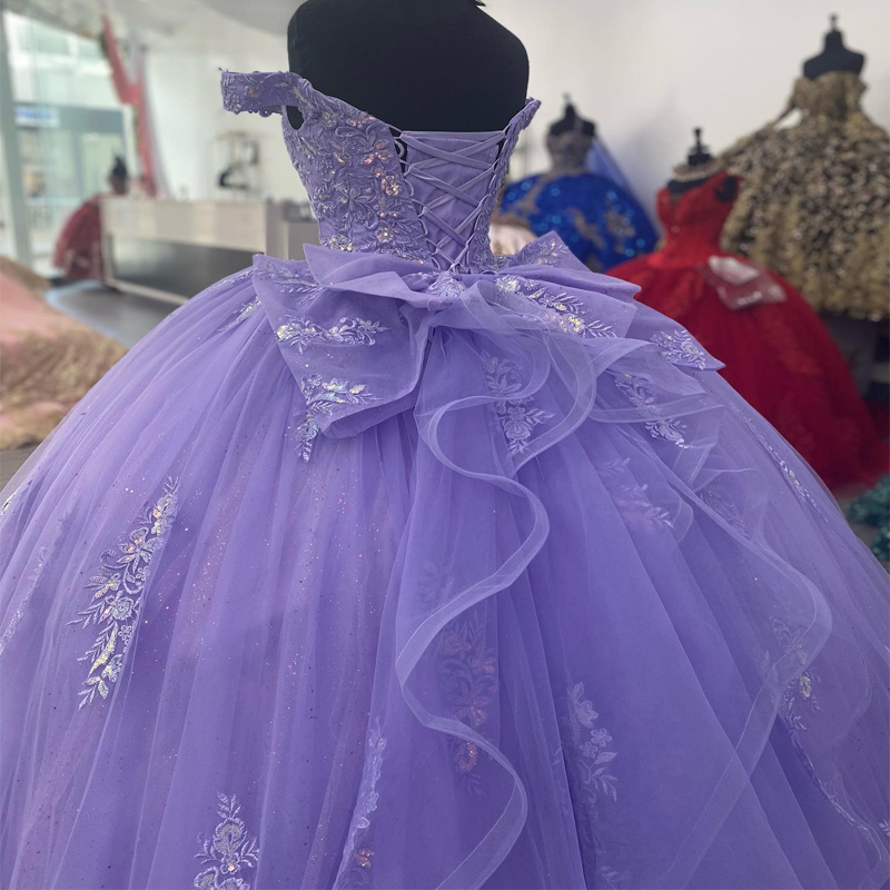 Lavender Sparkly Princess Off Shoulder Quinceanera Dresses 2025 Sexy V-Neck Lace Applique Sweet 16 Ball Gown Vestidos De 15 Anos
