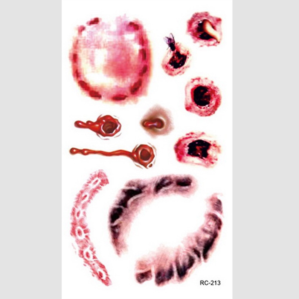 Waterproof Halloween Temporary Tattoos Stickers Zombie Scar Tattoos with Realistic Bloody Makeup Decoration Wound Scary Blood Injury Sticker 2366