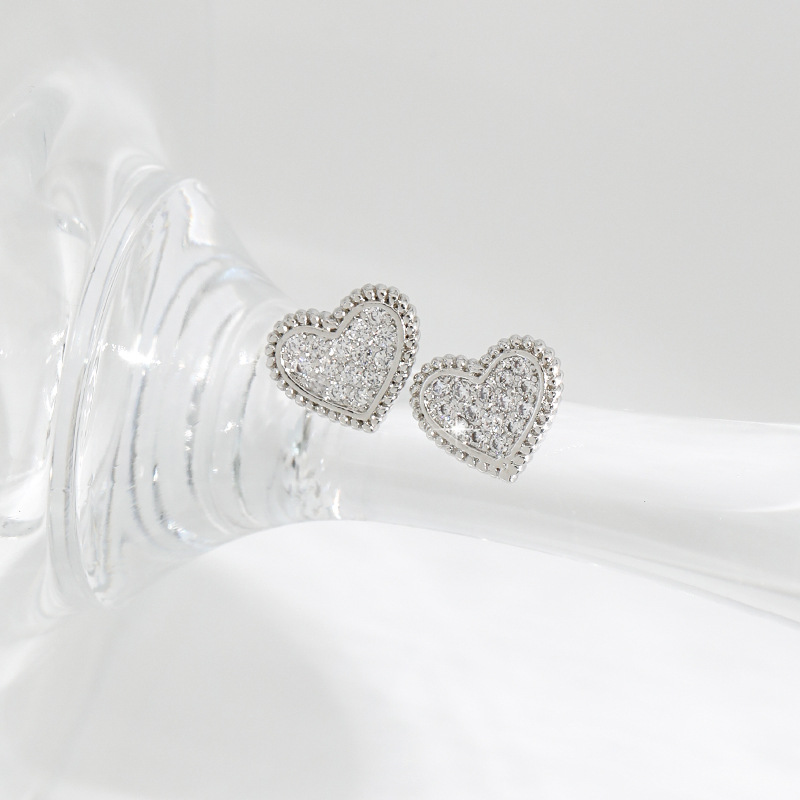 Elegant Heart Shaped Diamond Stud Earrings - 18k Gold Plated with S925 Sterling Silver Base
