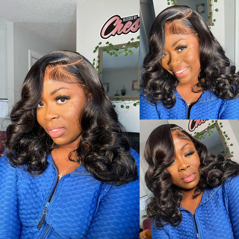 13x6 Body Frontal 13x4 Human Hair Wigs Remy 250% Density Short Water Wave 4x4 Bob Lace Closure Wig for Women