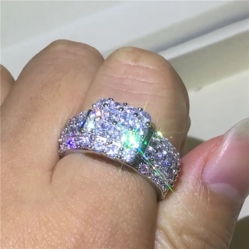 Choucong Brand Wedding Rings Luxury Jewelry 925 Sterling Silver Princess Cut White Topaz CZ Diamond moissanite Gemstones Eternity Women Bridal Ring Gi