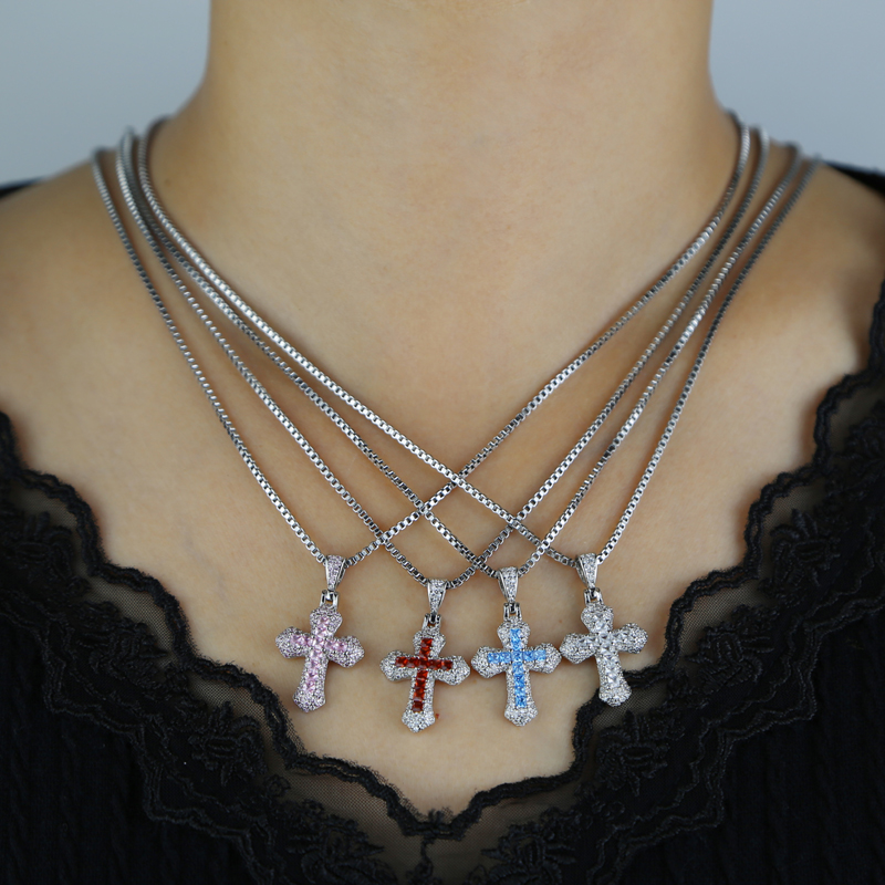 Hip Hop Cross Pendant Necklace for Men Women, 5A Cubic Zirconia, Gold & Sier, Tennis Chain, Party Gift