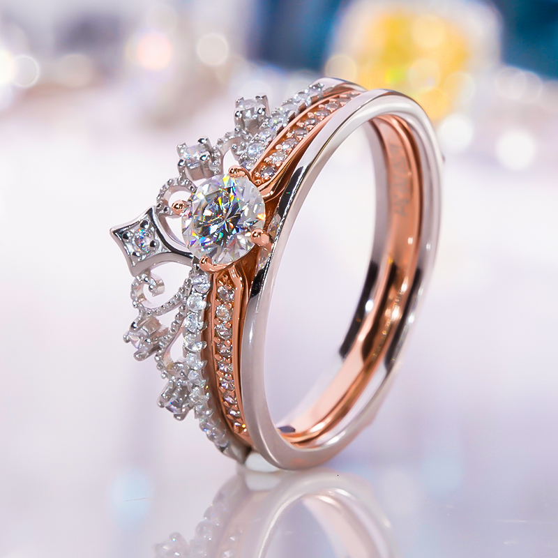 Wedding Rings 2023 Crown Set Ring S925 Sterling Silver Rose Gold Plated for Women Fine Jewelry Engagement Party Gift 230804