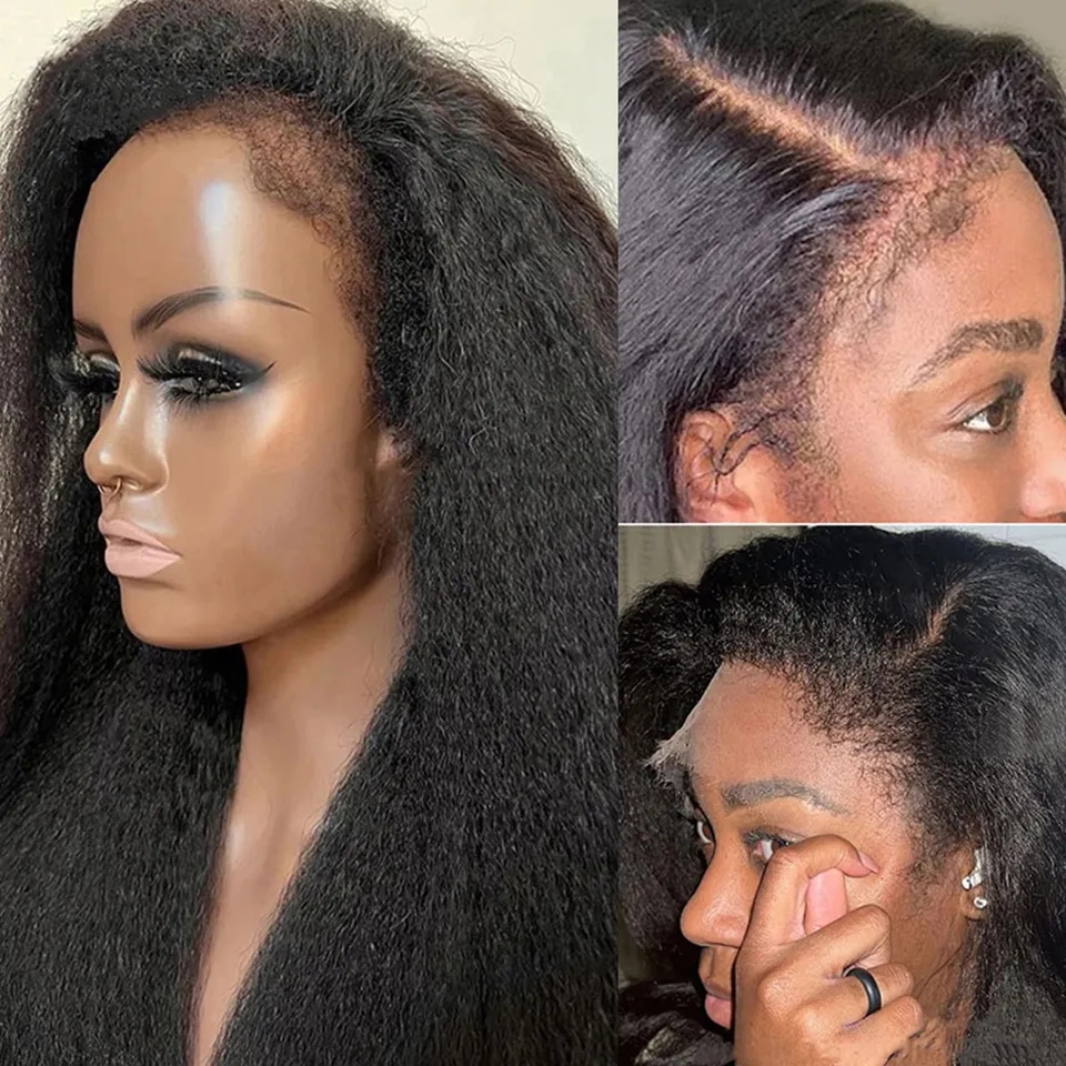 Kinky Straight Yaki Blow Out Full Lace Human Hair Wig 360 Lace Frontal Wig realistic Scalp 13x4 Lace Front Wigs pre plucked 150% full natural